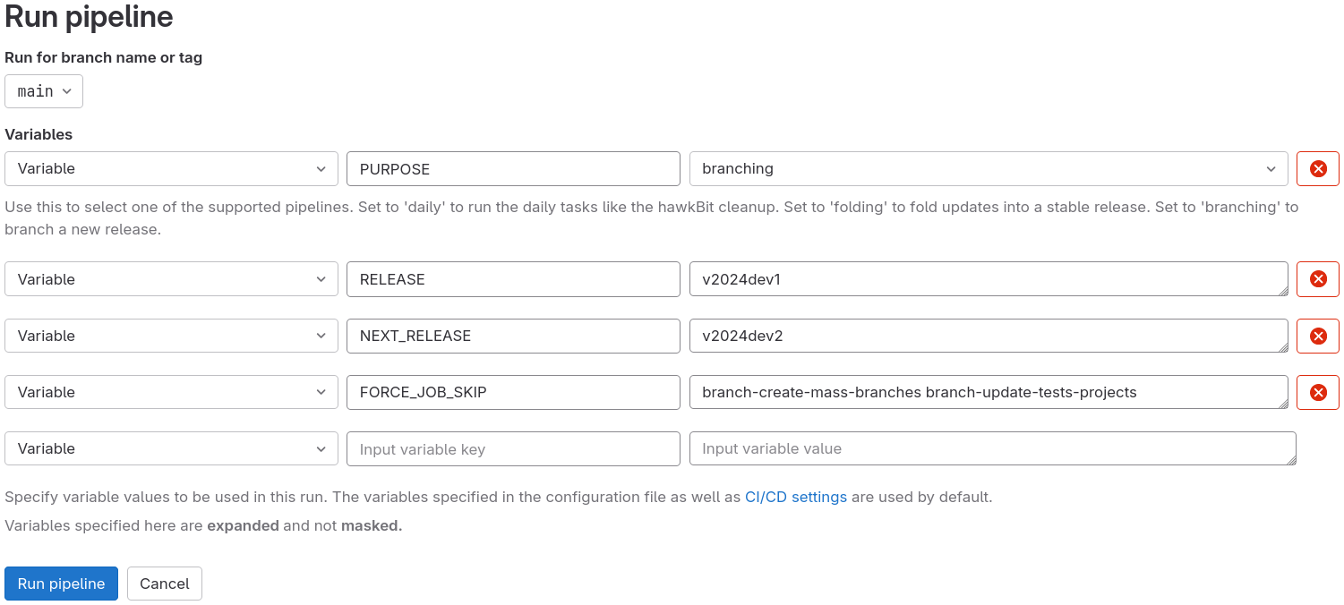 Run pipeline page with FORCE_SKIP_JOB variable set
