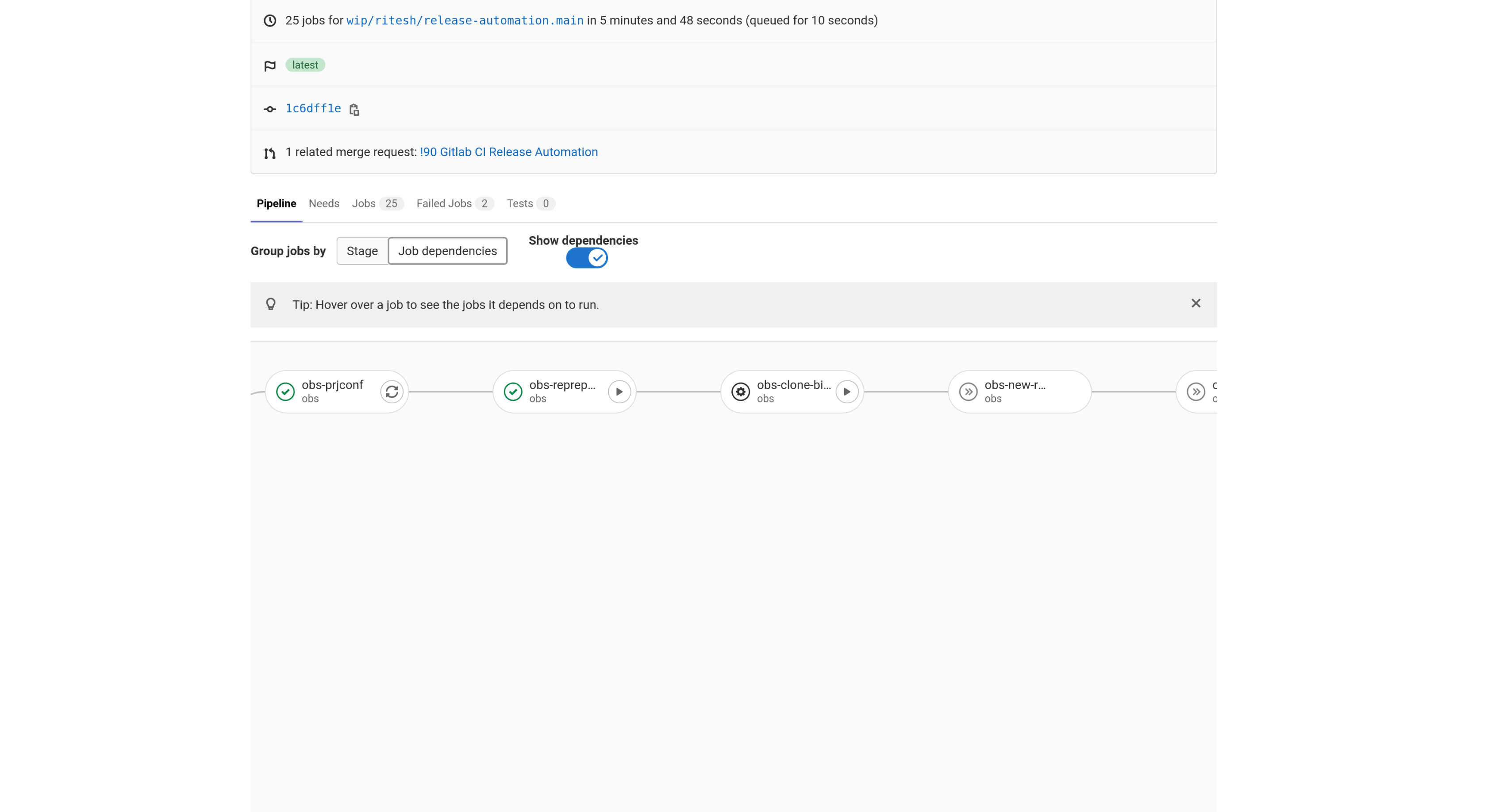 Dependency chain with manual job