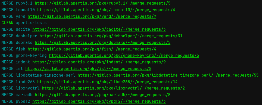 Folding job’s log with links to merge requests